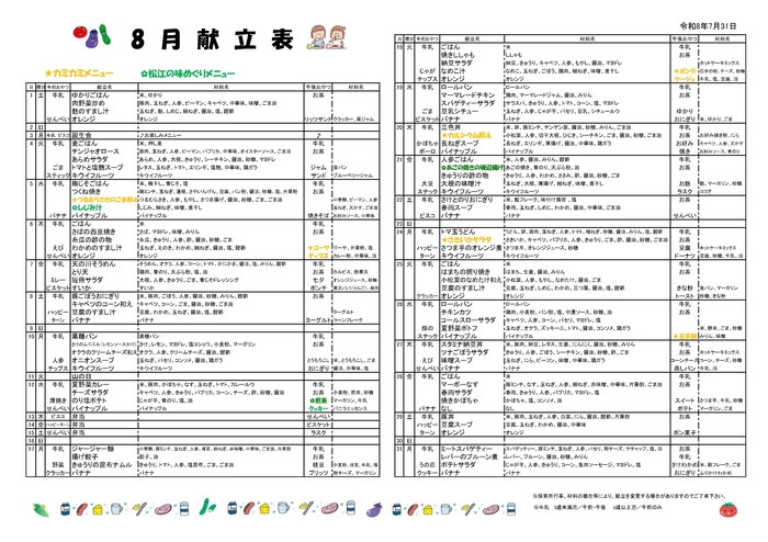 献立表
