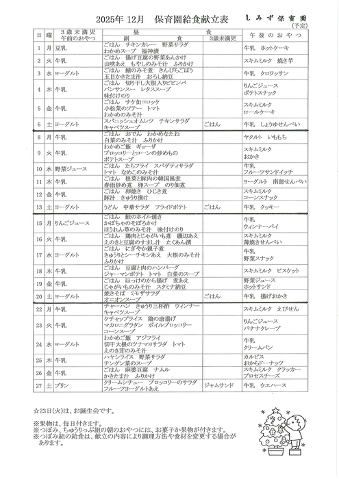 こんだてひょう