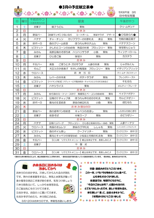 ２５０３_田中給食だより
